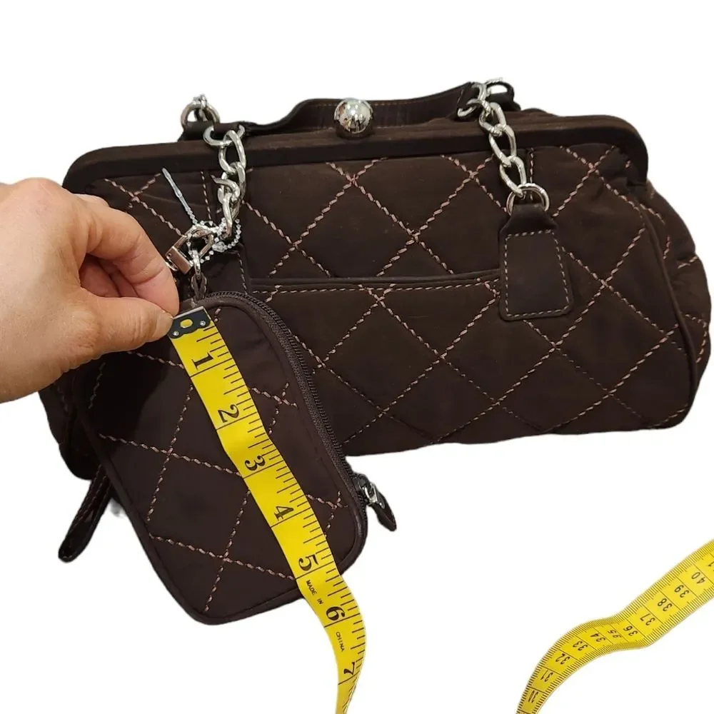 Vera Bradley Brown Quilted Floral Lining  Handbag Purse With Match Wristlet